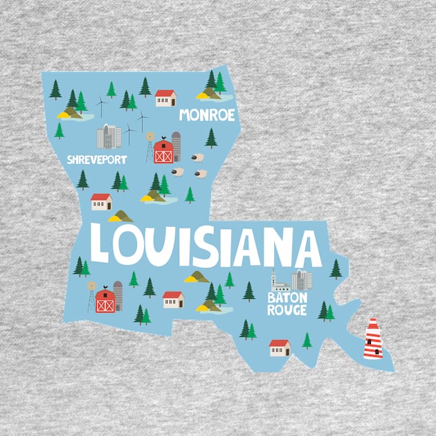 Louisiana Illustrated Map by JunkyDotCom